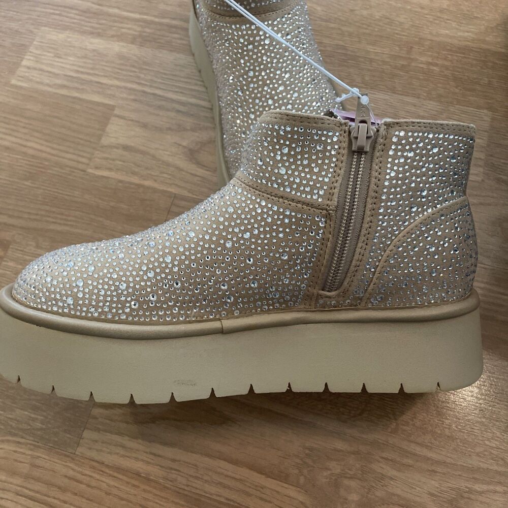 Wild Fable Missy Platform Booties Beige Rhinestone Bling Ankle Boots size 7 new - Picture 8 of 15